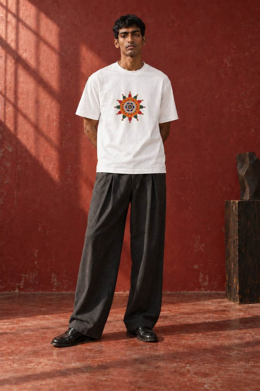 Lotus Mandala T-shirt, worn, full length