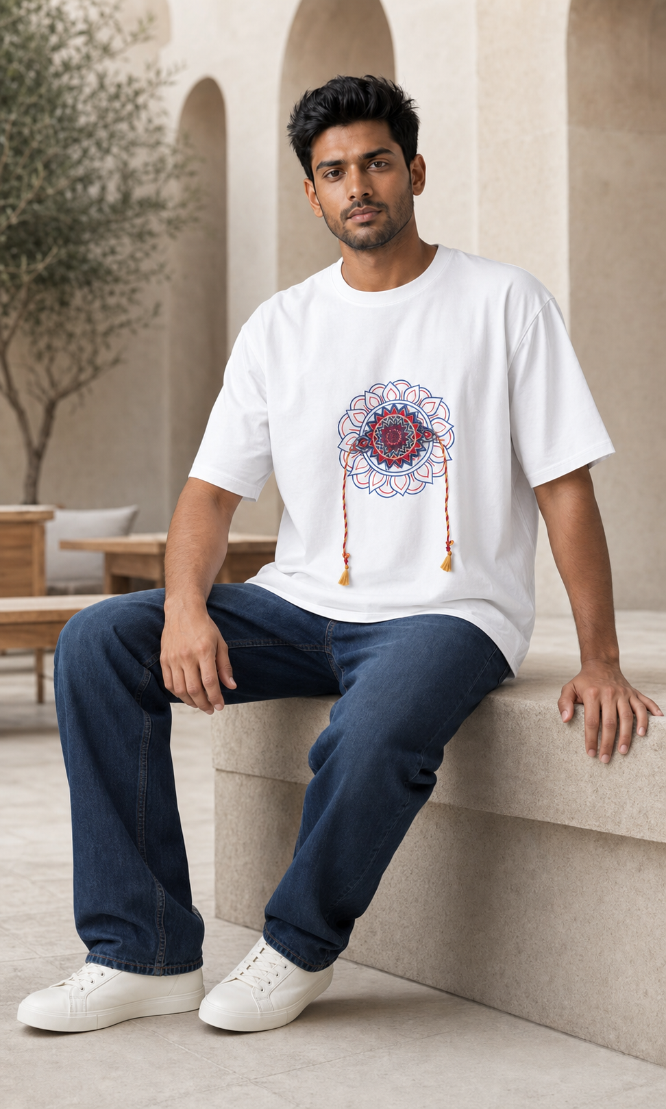 Mandala Ties Rakhi — courtyard seated